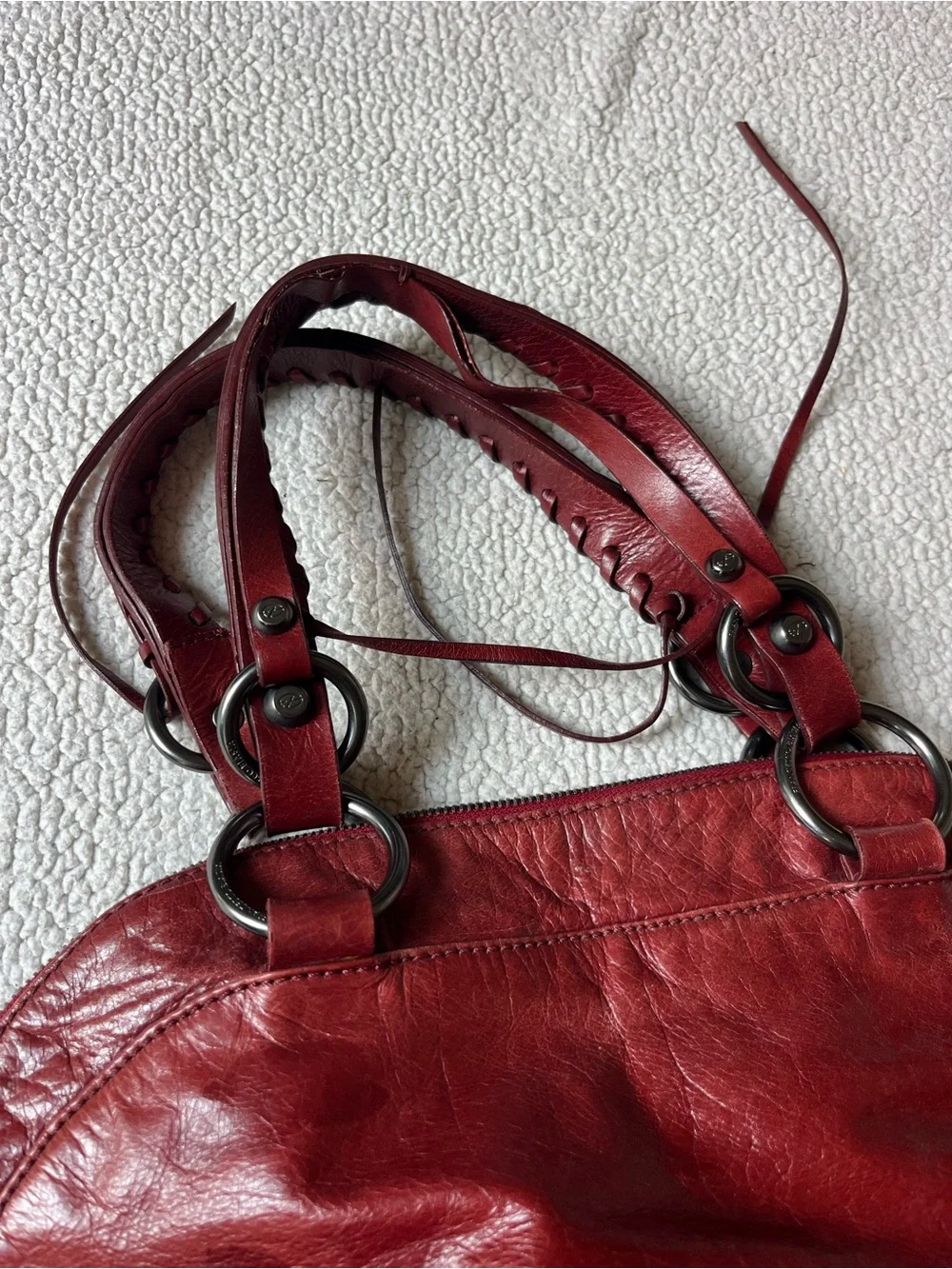 FRANCESCO BIASIA BURGUNDY SATCHEL HOBO LEATHER PURSE BAG